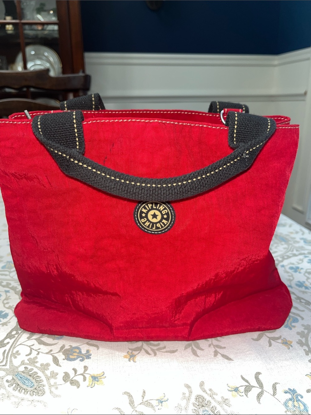 Kipling Signature Red Small Tote with Black Handles